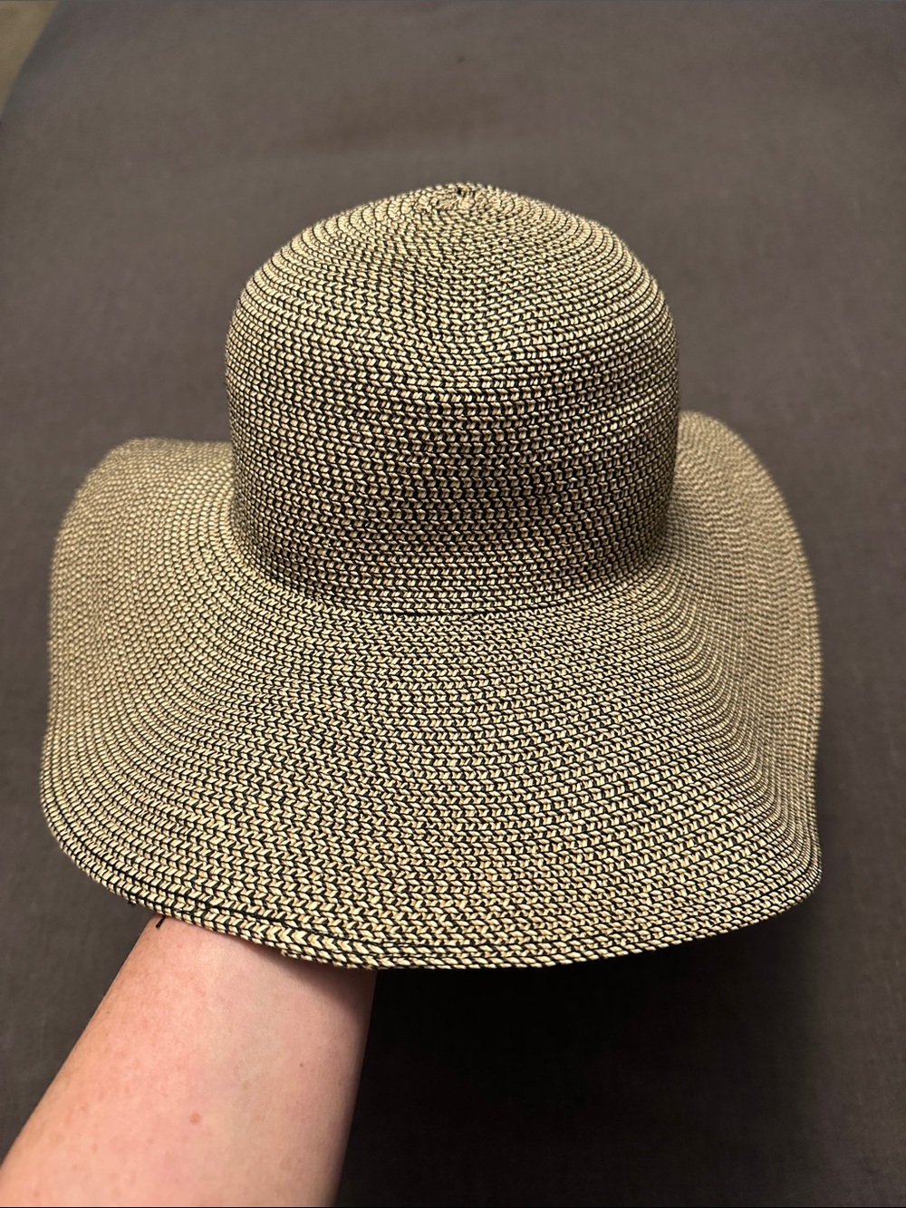 Wide Brim Straw Sun Hat - Black & Natural